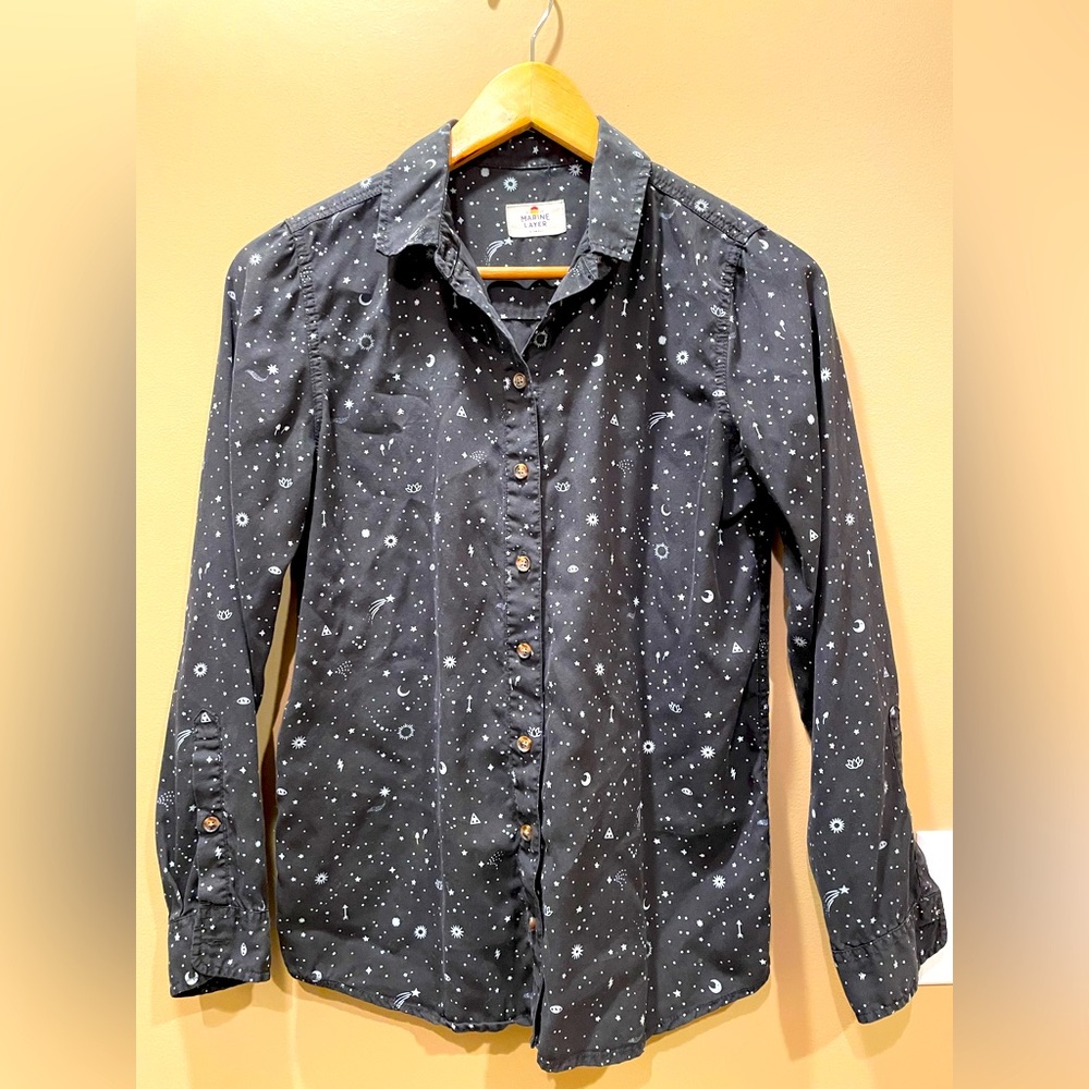 Marine Layer Valley Star Celestial Print Button Down Shirt Size Extra Small